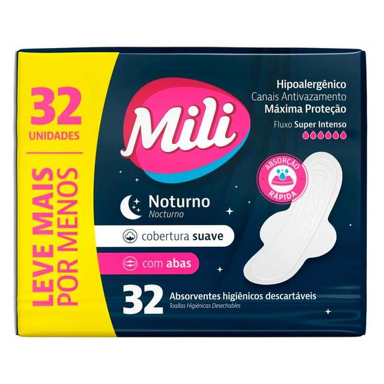 Imagem de Absorvente Noturno Mili Suave Com Abas 32 Unidades