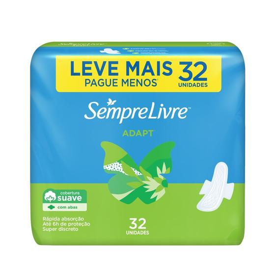 Imagem de Absorvente Sempre Livre Adapt Cobertura Suave com Abas 32 Unidades Leve Mais Por Menos