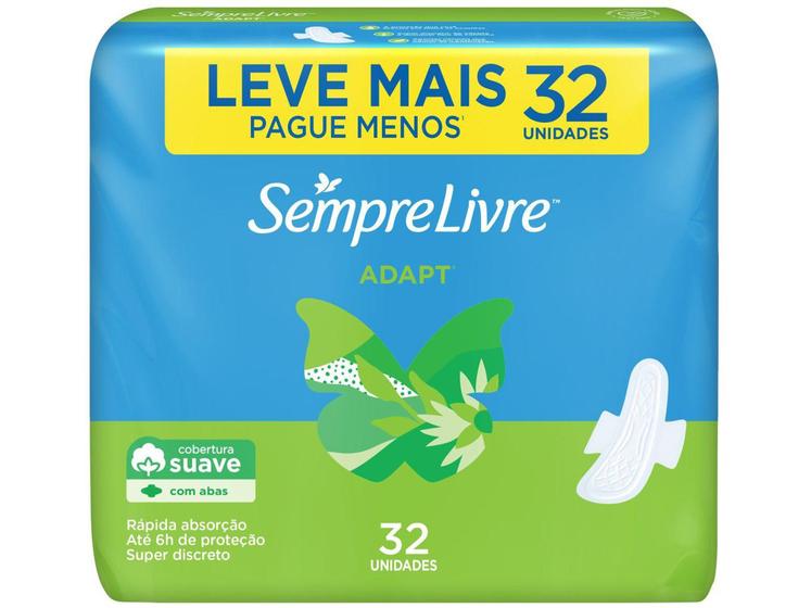Absorvente Sempre Livre Adapt Suave Médio - com Abas 32 Unidades Menor preço em Absorvente Sempre Livre Adapt Suave Médio - com Abas 32 Unidades