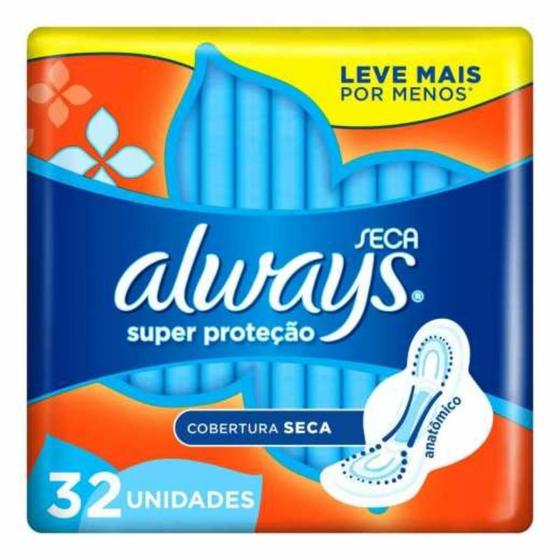 Absorvente super proteção cobertura seca formato anatômico com abas 32 absorventes always Menor preço em Absorvente super proteção cobertura seca formato anatômico com abas 32 absorventes always