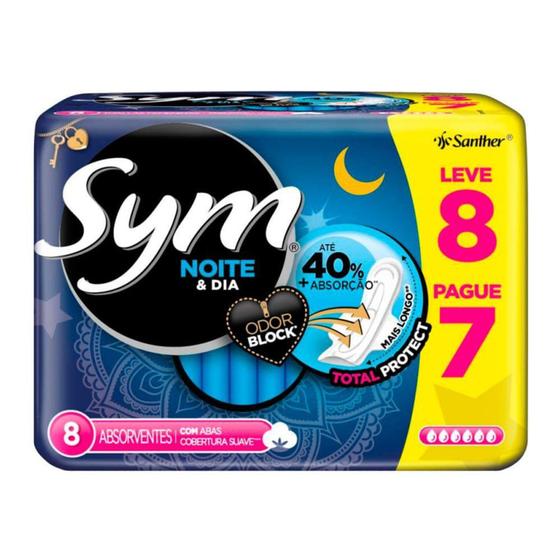 Imagem de Absorvente Sym Noite & Dia Cobertura Suave com Abas Leve 8 Pague 7 - Santher