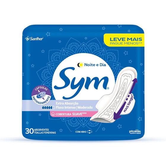 Imagem de Absorvente Sym Noite & Dia Suave Com Abas 30 Unidades