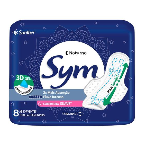 Imagem de Absorvente Sym Noturno Cobertura Suave com Abas 8 Unidades