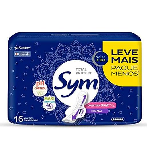 Imagem de Absorvente Sym Noturno Cobertura Suave Com Abas Leve 16 Pague 14