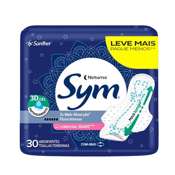 Imagem de Absorvente Sym Premium Noturno Com Abas Suave Com 30 Unidades