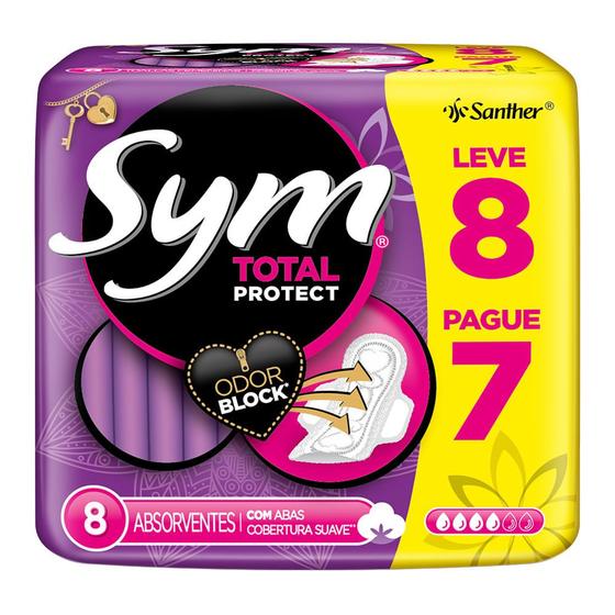 Imagem de Absorvente Sym Total Protect Cobertura Suave Com Abas Leve 8 Pague 7 Unidades