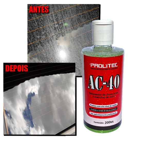 AC-40 Prolitec 200ml Removedor de Chuva Ácida e Manchas de Vidros Menor preço em AC-40 Prolitec 200ml Removedor de Chuva Ácida e Manchas de Vidros