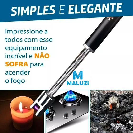 Imagem de Acendedor Plasma Fogão Churrasqueira Vela  Acendedor Elétrico USB