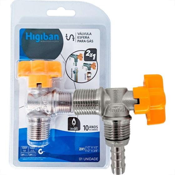 Imagem de Acessorio Para Gas Higiban Registro Esfera Angular (2 Em 1) - 1/2'' X 1/2'' E 1/2'' X 3/8''