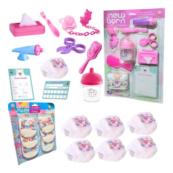 Imagem de Acessórios Boneca Reborn Brinquedo Mamadeira Chupeta +fralda