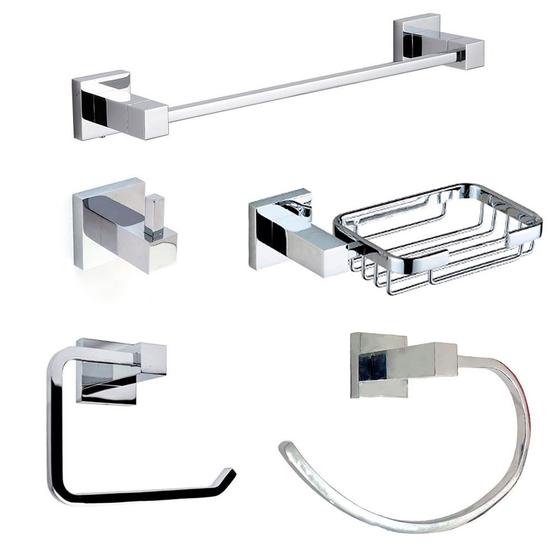 Acessórios De Banheiro Quadrado Aço Inox Kit 5 Peças Cromado Menor preço em Acessórios De Banheiro Quadrado Aço Inox Kit 5 Peças Cromado