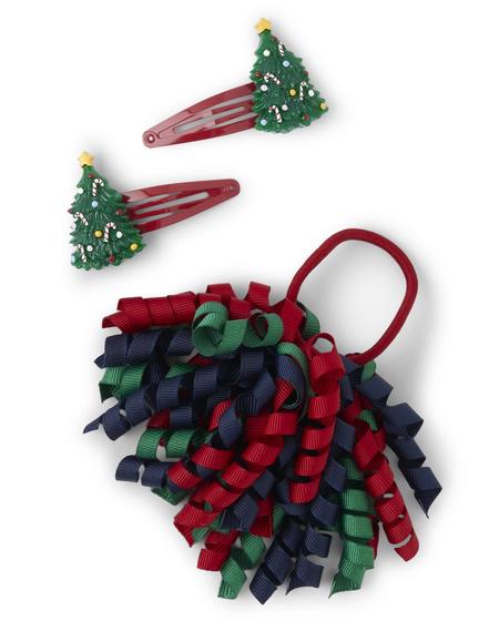 Imagem de Acessórios de Cabelo Gymboree - Pacote com 3 Clips de Pressão e Gravata de Natal