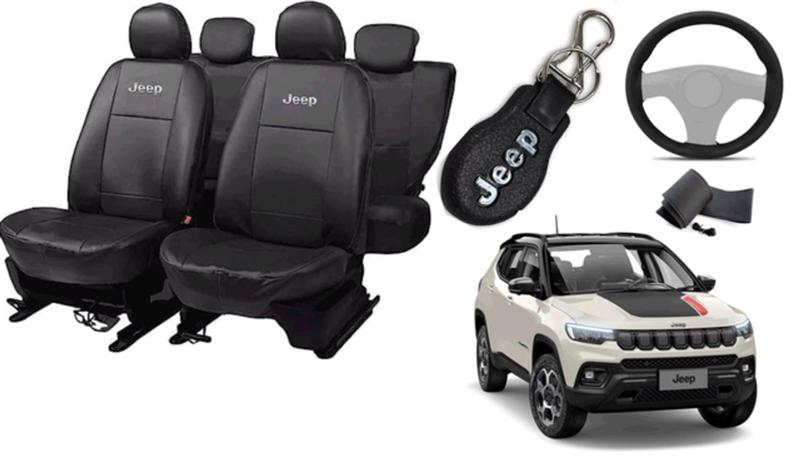 Imagem de Acessórios Premium para Jeep Compass 2018-2024: Couro e Volante