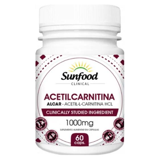 Imagem de Acetilcarnitina 1000mg Sunfood (60 Caps) - Suplemento p/ Memória, Raciocínio, Foco