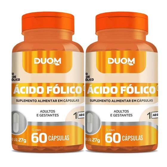 Imagem de Ácido Fólico (B9) 60cps 250mg (1 ao dia) Duom  Kit 2 Frascos