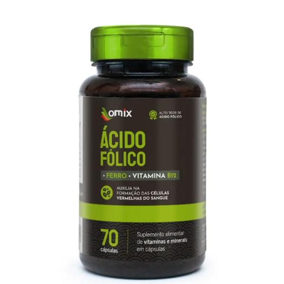 Imagem de Ácido Fólico Ferro Vitamina B12 - 70 cápsulas Omix