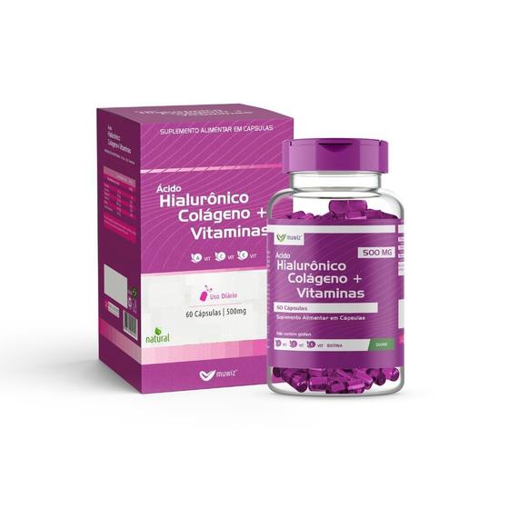 Ácido Hialurônico + Colágeno + Vitaminas Muwiz 60 Caps 500mg Menor preço em Ácido Hialurônico + Colágeno + Vitaminas Muwiz 60 Caps 500mg