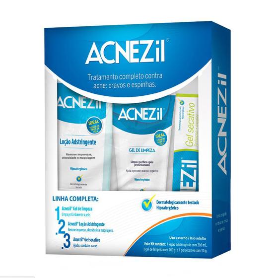 Acnezil Kit de Tratamento Completo com Gel de Limpeza, Loção Adstringente e Gel Secativo Imagem de Acnezil Kit de Tratamento Completo com Gel de Limpeza, Loção Adstringente e Gel Secativo