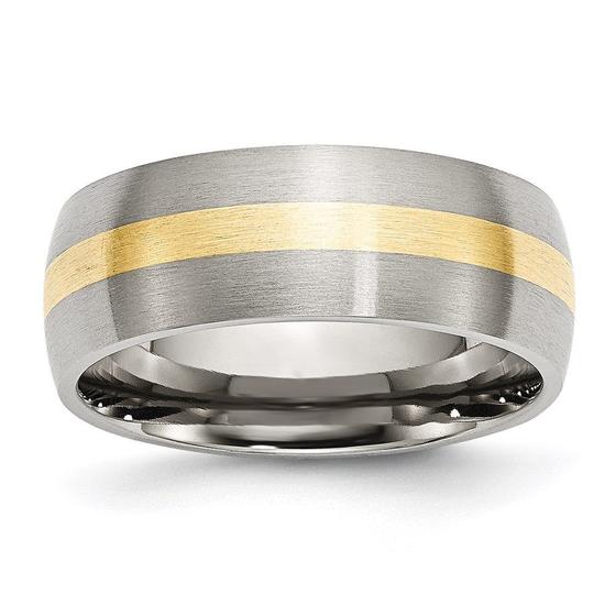 Imagem de Aço Inoxidável 14k Amarelo Inlay 8mm Banda Escovada