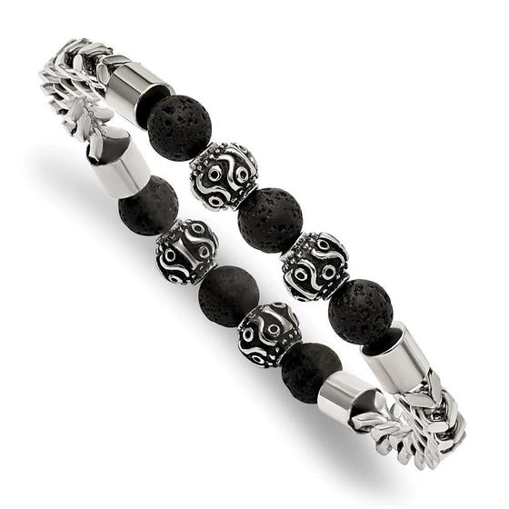 Imagem de Aço Inoxidável Antigo e Polido w / Lava Stone Beads Stret