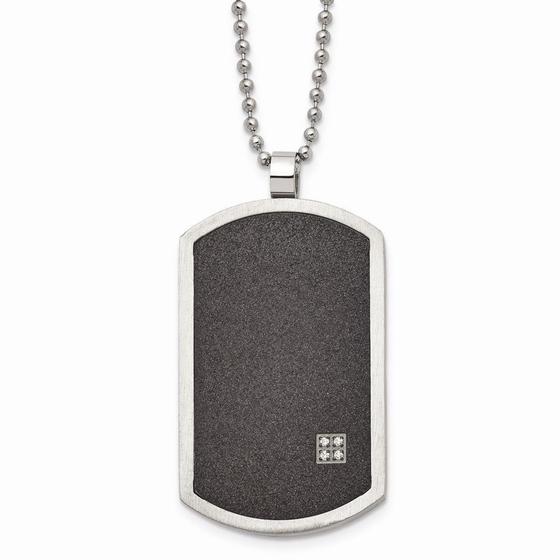 Imagem de Aço inoxidável escovado laserCut preto IP-Plated CZ Dogtag N