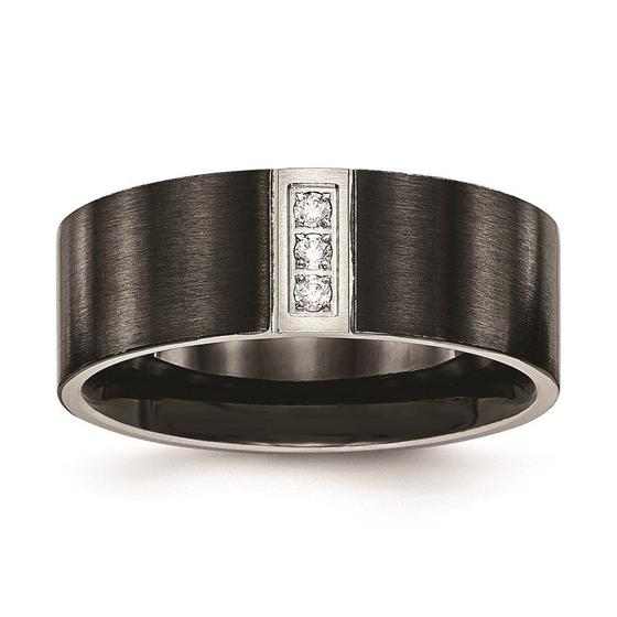 Imagem de Aço inoxidável escovado preto IP Flat Three CZ Ring