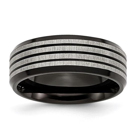 Imagem de Aço inoxidável listrado 8mm preto IP-chapeado escovado / polido