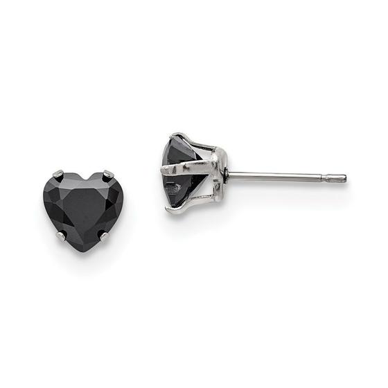 Imagem de Aço inoxidável polido 7mm Black Heart CZ Stud Post Earrin