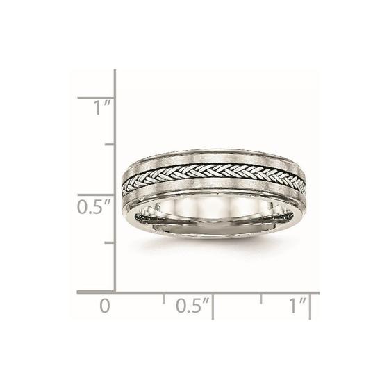 Imagem de Aço Inoxidável Polido e Escovado w / Silver Braid Inlay Ring