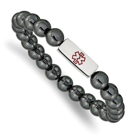 Imagem de Aço inoxidável polido Medical ID Plate Hematite Bead Stre