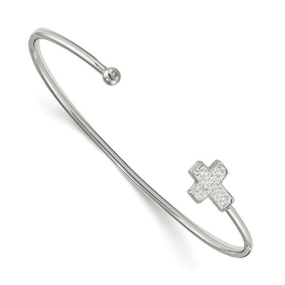 Imagem de Aço Inoxidável Polido Preciosa Crystal Cross Cuff Bangle