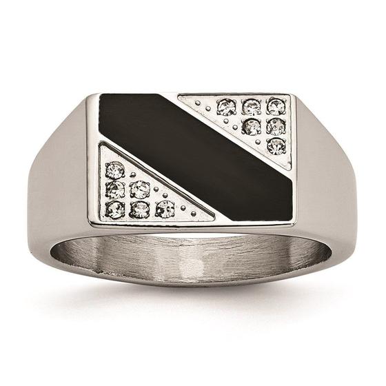 Imagem de Aço inoxidável polido preto esmaltado CZ Signet Ring