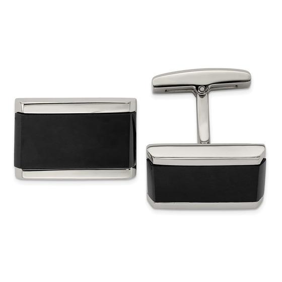 Imagem de Aço Inoxidável Polido Preto Ônix Retângulo Cufflinks