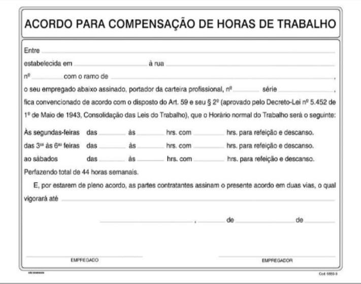 Imagem de Acordo Compensação Horario Trabalho Individual 6880-9 São Domingos