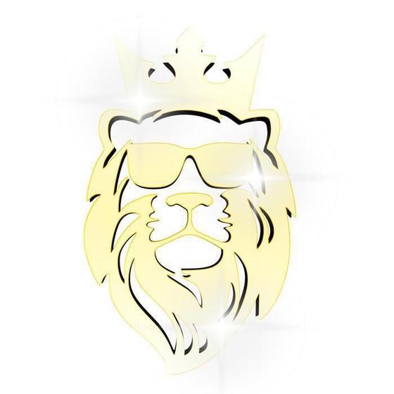 Imagem de Acrílico Decorativo Espelhado Leão De Óculos E Coroa Dourado