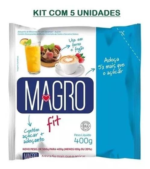 Imagem de Açúcar Magro Fit Adoça Mais Que Açúcar Comum 400g Kit 5 Unid