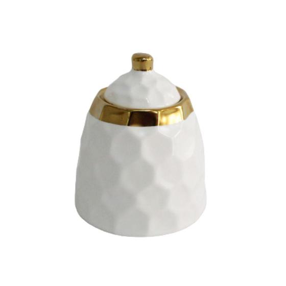 Imagem de Açucareiro Branco com Borda Dourada - Home Design