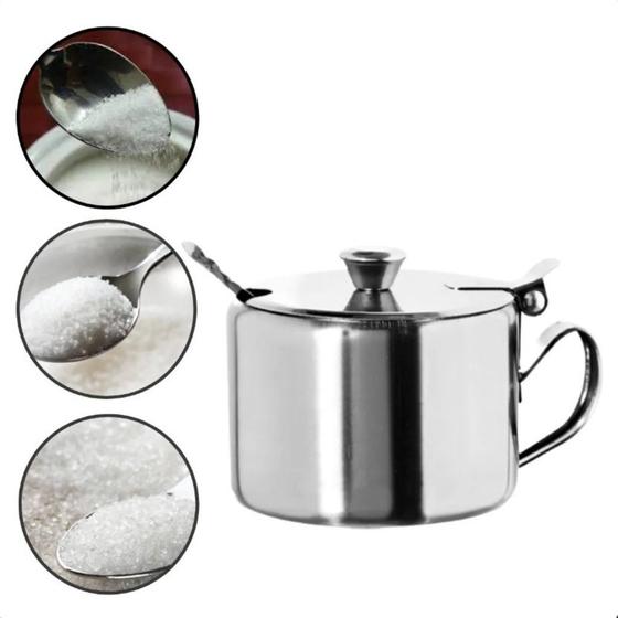 Imagem de Açucareiro Com Colher Aço Inox 420ml