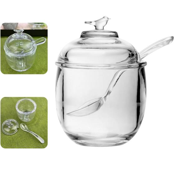 Imagem de Açucareiro Com Colher E Tampa Bird Passarinho 150ml Cristal Ecologico Wolff