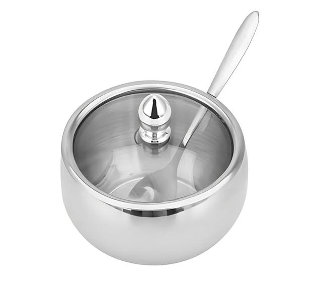 Imagem de Açucareiro Com Colher Inox Tampa Em Vidro Porta Açúcar 