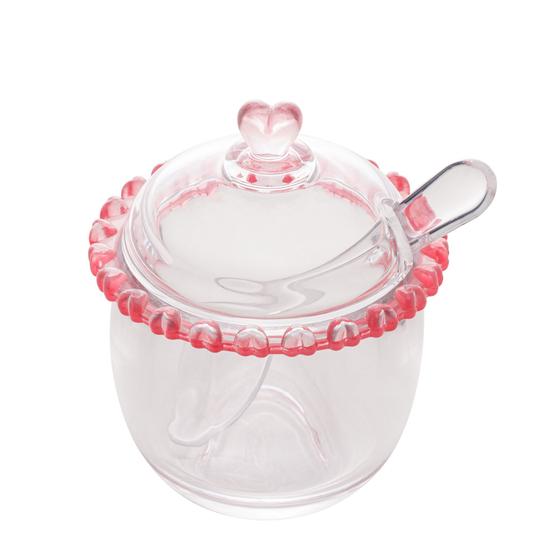 Acucareiro cristal de chumbo c/colher coracao borda rosa Menor preço em Acucareiro cristal de chumbo c/colher coracao borda rosa