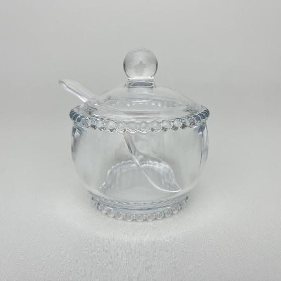 Imagem de Açucareiro de Cristal com Colher Pearl Transparente Bolinhas