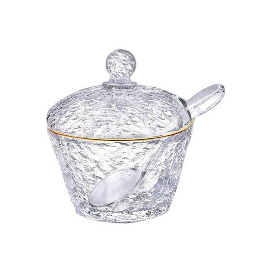 Imagem de Açucareiro de Cristal Martelado com Colher e Tampa com Fio de Ouro Petra