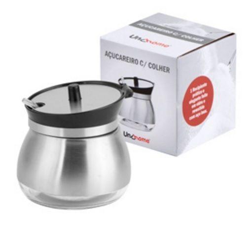 Imagem de Açucareiro de Inox e Vidro com Colher 9x9cm - UnyHome