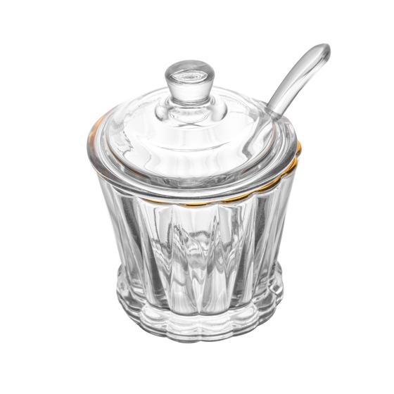 Imagem de Açucareiro de vidro com tampa fio de ouro dourada e colher 210ml lyor para cantinho do café