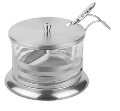 Imagem de Açucareiro de Vidro Revestido em Aço Inox Com Colher de Chá