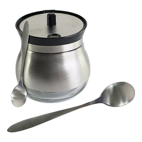 Imagem de Açucareiro de Vidro Revestido Inox com Colher Porta Açucar