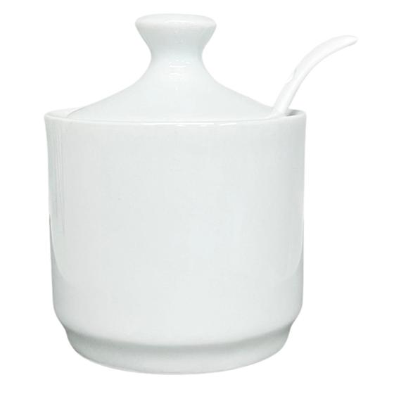 Imagem de Açucareiro em Porcelana Branca Premium Modelo Brasília com Colher de Porcelana 250gr