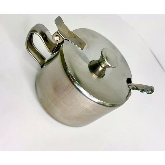 Imagem de Açucareiro inox com colher 220ml  com tampa articulada 6,4x7,5cm