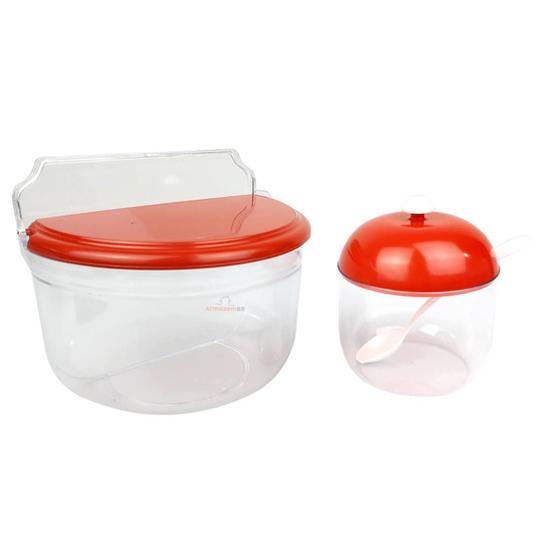 Imagem de Açucareiro Saleiro 1Kg Porta Condimentos Colher - Vermelho